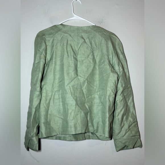 Anne Klein Green Linen & Silk blend Jacket Lightweight Button Front Size 8 - Picture 3 of 4